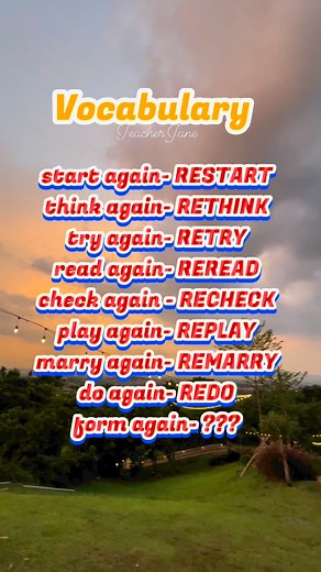 Vocabulary words with prefix ‘re’! #basicenglish #teacherjane #englishforbeginners #vocabulary #grammar #education | Maaj Jeyn Landicho Pujanes