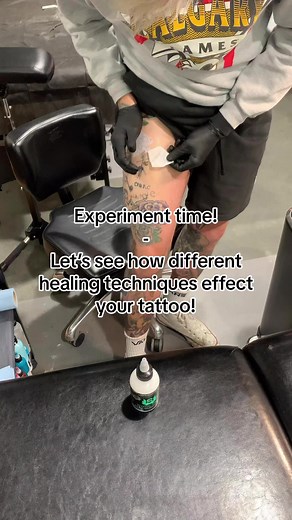 EXPERIMENT TIME! Let’s see how different healing technique effect your tattoo.-I tattooed these cherry blossoms on myself a while back and recorded the whole healing process. All with the same inks and as close together as I could to give the fairest results-1. The top blossom I used @deadlynorthsupply ‘the shield’ second skin. (Left it on for 5 days then continued to use aquaphor 3 times a day after taking the second skin off)2. The middle blosssom I used Aquaphor healing ointment. Applying it 