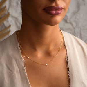 14K Gold Diamond Chain Necklace , Diamond Station Necklace , Diamond Necklace , Wedding Gift , Bridesmaid Gifts , Gift for Her , Gold Chain - Etsy