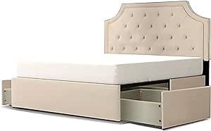 Republic Design House Audrey Kahuna Platform Bed with 2 Extra-Large Under-Bed Storage Drawers, King Size, Ivory Polyester