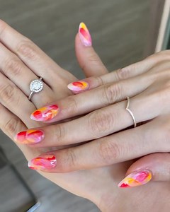 Abstract nails can be as simple as playing with a bunch of different colours and splodges We love this look @ari.x.nails has created using our Clear and Soft Beige gel polish as the perfect base 🧡 #naionails #abstractnails #abstractnailinspo #gelnailinspo #gelnailinspiration #abstractgelnails | Naio Nails UK