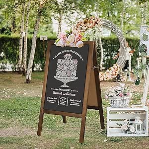 Chalkboard Signs, 20" x 40" Rustic A-Frame Chalk Board Sign, Sturdy Sandwich Board Menu Display for Restaurant, Business or Wedding - Brown