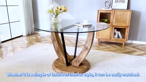 JUFU 48" Round Dining Table Set for 4, Glass Dining Room Table Set,Farmhouse Kitchen Table Set with Tempered Table top,Modern Circle Dinning Table and Chairs Set for Dinning Room, Kitchen