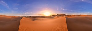 Desert sunrise. Vast landscape of Erg Chebbi dunes in Morocco. 360 Panorama | 360Cities