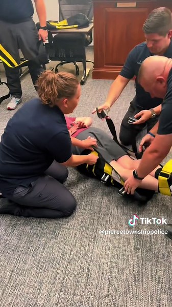 The WRAP restraint system is a safe, temporary tool used to secure combative individuals in an upright seated position—protecting both the subject and officers from injury. Our officers recently trained on how to properly apply, transport, and seatbelt someone using the WRAP. Judging by the smile, we’d say our ‘subject’ didn’t mind the ride-along one bit. #piercetownshippd #police #policeofficer #thewrap #patrol