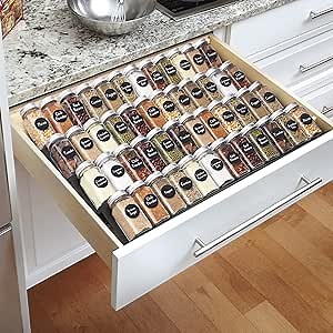 Spice Drawer Organizer, 4 Tier Stainless Steel Spice Rack Organizer Expandable From 13" to 26" for Cabinet Kitchen Seasoning Jars Drawers Insert (Jars not included)