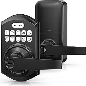 TEEHO keyless Entry Door Lock with Handle… (Black A)