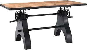Modway EEI-6148-BLK-NAT Genuine 60" Crank Adjustable Height Dining Table and Computer Desk, Black Natural