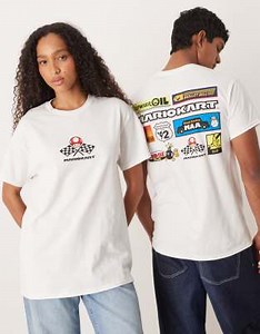 ASOS DESIGN Nintendo unisex oversized t-shirt with Mario Kart prints in white | ASOS
