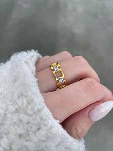 14K Gold CZ Cuban Link Ring: Adjustable Stacking Ring - Etsy Canada
