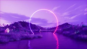 Colorful Neon Glowing Frame And Landscape Backdrop Loop