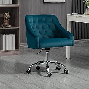 Mojay Desk Chair - Velvet Swivel Office Chair with Chrome Frame, Modern Task Chair for Home Office, Teal