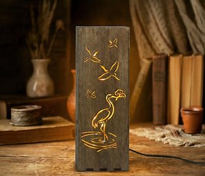 Japanese Crane Lamp, Japandi Wood Lantern, Red Sun Sunset Art, Zen Desk Decor, Longevity Gift, Wabi Sabi, Asian Home - Etsy Canada