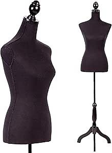 Female Mannequin Torso Dress Form Manikin Body Dress Model with Tripod Stand, 60-67 Inch Height Adjustable Woman Body Torso Clothing Display Mannequin for Sewing Dress Jewelry Display, Black