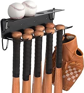 Baseball Bat Holder Wall Mount,Baseball Bat Hanger for Organizing,Display and Storage Baseball Bat Shelf for Home and fields,Metal Rack Holds 8 Bats, 4 Balls and Sports Equipment, Great Gift for Boy
