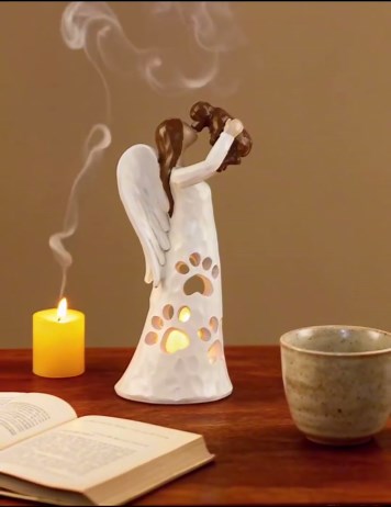 GingerSol Dog Memorial Gifts with Flameless LED Candle, Guardian Angel and Dog Statue for Pet Loss, Handmade Resin Indoor Sculpture, Sympathy Gift