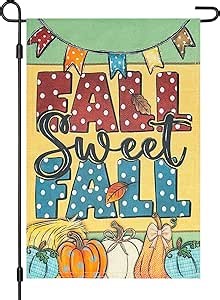 Fall Sweet Fall Burlap Garden Flag,12x18 Inch Double Sided Autumn Spotted Pumpkins small vertical flags,Outdoor Home Patio Porch Yard Flag Farmhouse Decorations