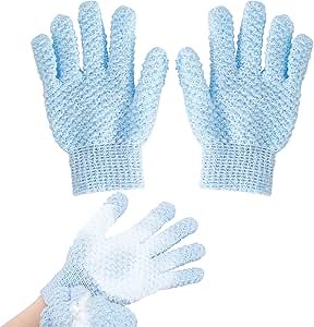 Bath Gloves for Shower Exfoliating Gloves for Men and Women, Body Scrub Shower Scrubber, Double Sided Microfiber Shower Body Gloves for Adults and Kids, Body, Hand Massage, Daily Bath, Blue