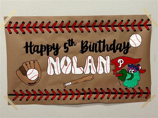 Custom Hand-painted Baseball Birthday Banner, Brown Kraft Paper Party Decor - Etsy