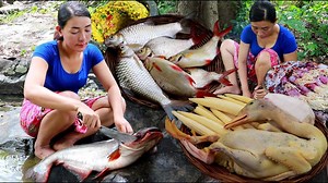 Top survival cooking in jungle- Squid hot spicy with mushroom cooking +3videos eating delicious | CHEF GIRL | Facebook