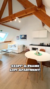 What do you think of this beautiful loft apartment! These loft apartments are very traditional top-floor units in Belgium, resembling an A-frame cabin! Inside, there is a spacious floor plan, featuring a large living room with a couch that converts into a full-size bed, a kitchen with a 4-burner cooktop & a washer, a dining table for 4, a very comfortable queen-size bed, a large wardrobe, tons of cabinet storage along one side of the floor, & a beautiful bathroom with a glass shower! 📍 Gent, Be