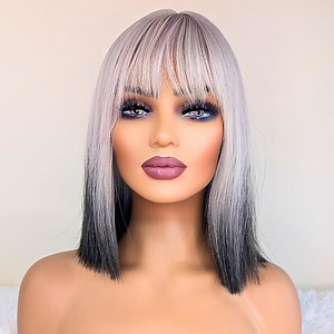 Silver Grey Ombre Bob Wig With Bangs: 14" Heat-resistant Short Wig - Etsy Australia