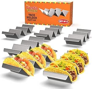 Taco Holder Stand - Set of 6 - Oven & Grill Safe Stainless Steel Racks With Handles - Fill & Serve With Ease - Stand Trays