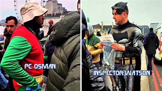 VIDEO. Policisti ar izdomu! Tērpušies kā Betmens un Robins, likumsargi aiztur tūristu krāpējus