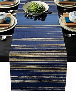 Red Vow Burlap Table Runner 70 Inches Long,Abstract Blue Yellow Marble Pattern Linen Dinner Table Setting Decor for Wedding Gatherings Party Baby Shower