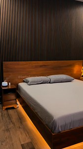 Experience elevated living. This king-size floating bed, handcrafted from solid mahogany, redefines modern luxury. Soft LED glow beneath for a touch of modern magic. ✨ #kingsizebedframe #bedframe #floatingbed | Betis Furniture Manufacturing