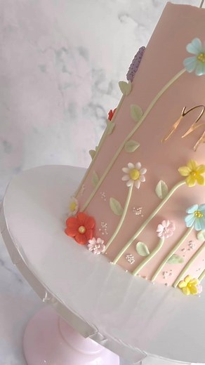 Wildflowers themed cake for Margot #firstbirthday #wildflowers #bunnycaketopper #cakeart #ganachedcake #sugarmodelling #sugarart #blushpink | The Cake Room NI