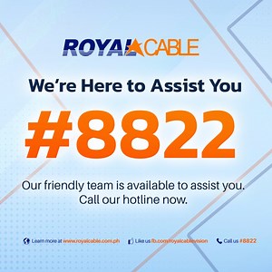 9.6K views · 27 reactions | We're committed to your satisfaction . Our team is happy to answer your inquiry, technical and or billing concerns. Contact our customer support dial #8822 or 09190567797. | Royal Cable | Facebook