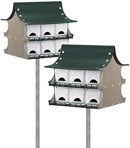 S&K Dual Purple Martin Houses, Expandable Option, 24 Rooms – Durable Plastic Construction, Versatile Design, Green/Tan/White Color