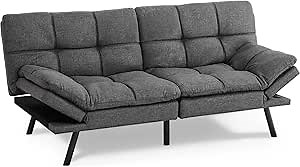 Sweetcrispy Futon Sofa Bed for Living Room Sofabed, Grey