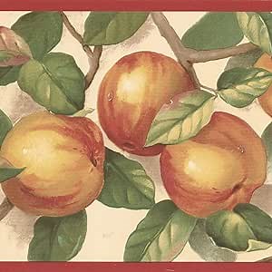 Concord WALLCOVERINGS ™ Apple Orchard Wallpaper Border, 7" x 15' Roll for Rustic Kitchen & Dining Decor, Prepasted Washable Vinyl, Golden Yellow & Burgundy Accents #MK77659