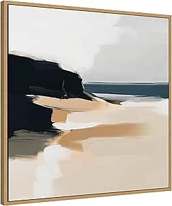 Kate and Laurel Sylvie Coastal Sand Modern Abstract Landscape I Framed Canvas Wall Art by The Creative Bunch Studio 30 x 30 Natural, Modern Contemporary, Abstract, Landscape Decor, Living Room