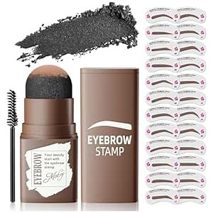 Eyebrow Stamp Stencil Kit - Long-Lasting Eyebrow Powder with Blush, Waterproof & Smudge-Proof Brow Shaping Kit with 24 Reusable Thin & Thick Eyebrow