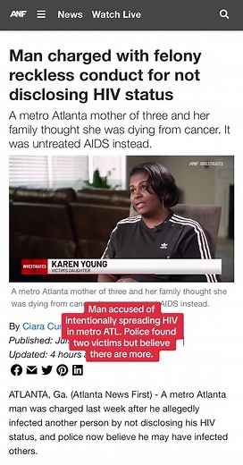 A metro #Atlanta man was just arrested and charged with two counts of “Reckless Conduct-HIV Infected Person.” Police say it was not an accident. They claim, he knew his HIV status and intentionally did not disclosure it prior to having sex with women in Rockdale County #AtlantaNewsFirst #conyersgeorgia #HIVAwareness #atlantanews #atlantacrime #rockdalecountyga