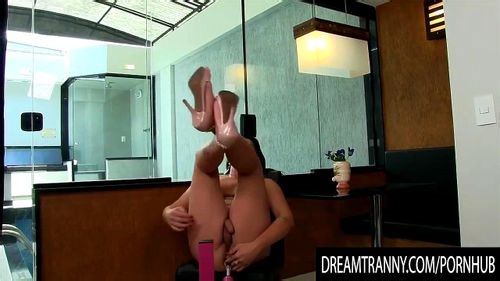 Shemale Aline Carvalho Loves Masturbating While Taking a Machine Dick