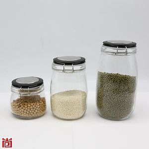 [Hot Item] Round Glass Kitchen Canisters with Black Lids