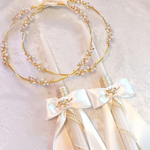 Pearl Stefana Crowns / Greek Wedding Lambathes / Gold Leaf Stefana / Orthodox Wedding Crowns and Candles / Stephana - Etsy