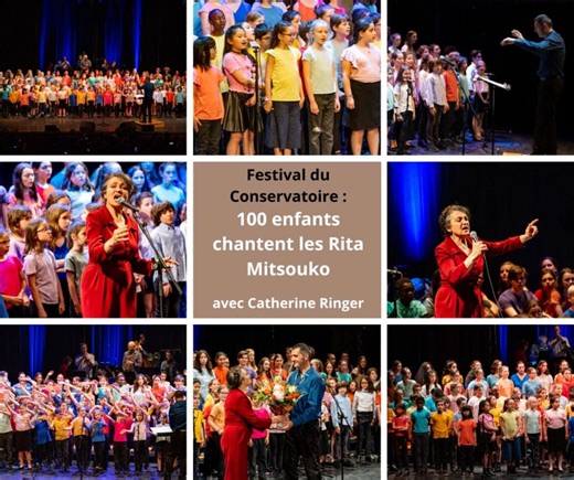 Le week-end dernier, dans le cadre du Festival du Conservatoire, toutes les chorales du Conservatoire et la chorale du collège Marie-Curie se sont associées sur scène pour un concert exceptionnel consacré au groupe Les Rita Mitsouko. Plus de 100 enfants Lilasiens ont ainsi chanté quelques-unes de leurs titres les plus connus pour rendre hommage à ce groupe mythique. Ils ont été rejoint sur scène par la Lilasienne Catherine Ringer ! Ensemble, ils ont fait vivre au public une soirée inoubliable ! 