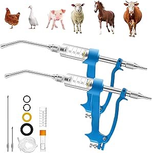 2 Pack 30ml Sheep Drench Adjustable Drench Gun for Goats Metal Veterinary Feeding Gun Veterinary Medicine Syringe Drug Filling Dosing Autonomous Feeding Tool for Sheep Horse Goat (No Bottle)