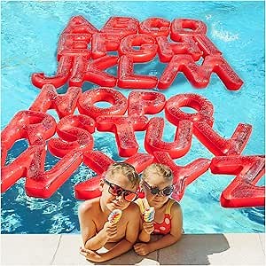 26 Pool Floats (A to Z Letter Set, 20" Red) Create Custom Messages for Adult & Kids Pool Party Decorations