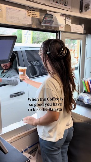 Customer kisses barista after exceptional coffee at San Angelo shop