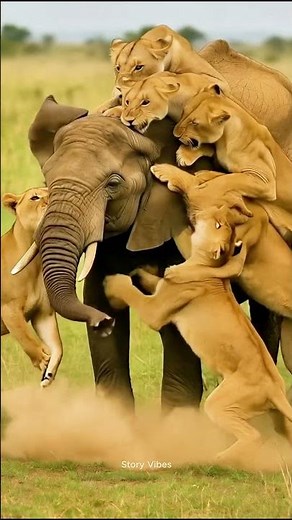 Pride of Lions Attack a Lone Elephant in African Jungle #animals #fight #wildlife