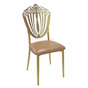 [Hot Item] Crown Hollow Back Hotel Dining Room Banquet Brown Leather Chairs Chromed Dining Chair