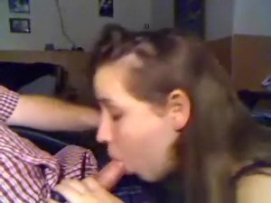 Cute brunette girl closeup deepthroat blowjob with cum swallowing