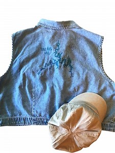 Upcycled Denim Vest, Plus Size: Painted Table Rock Lake Sleeveless Jacket LSJV - Etsy