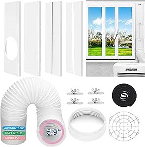 Portable Air Conditioner Window Kit with Hose Adjustable Window Seal kit Plate for AC Unit, Portable AC Window Vent Kit PVC Seal for Sliding Window Door, AC Window Kit with 5.9" Anti-Clockwise Hose